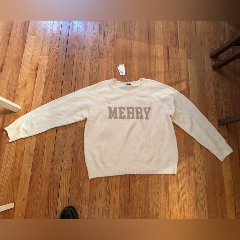 Z Supply Ivory Sweater with Beige 'Merry' Design